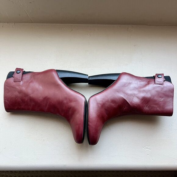 Tibi Red Leather Slip On Heeled Fashion Ankle Boots Booties Women’s EU 36.5 US 6 - Picture 6 of 16